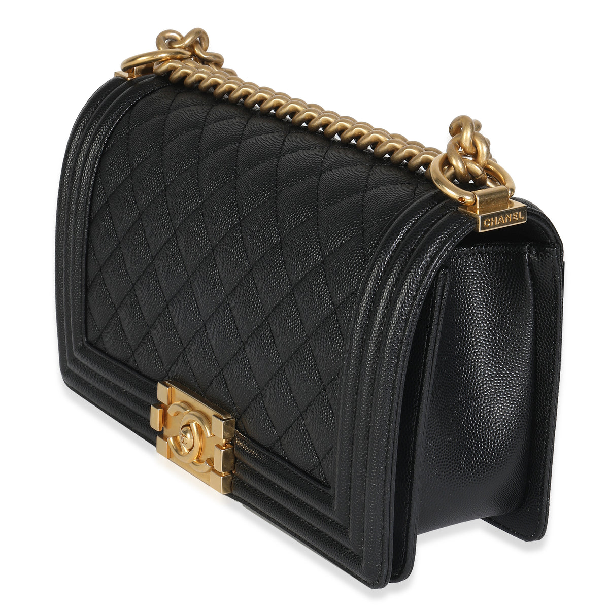 Black Quilted Caviar Medium Boy HandBag