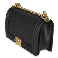 Black Quilted Caviar Medium Boy HandBag