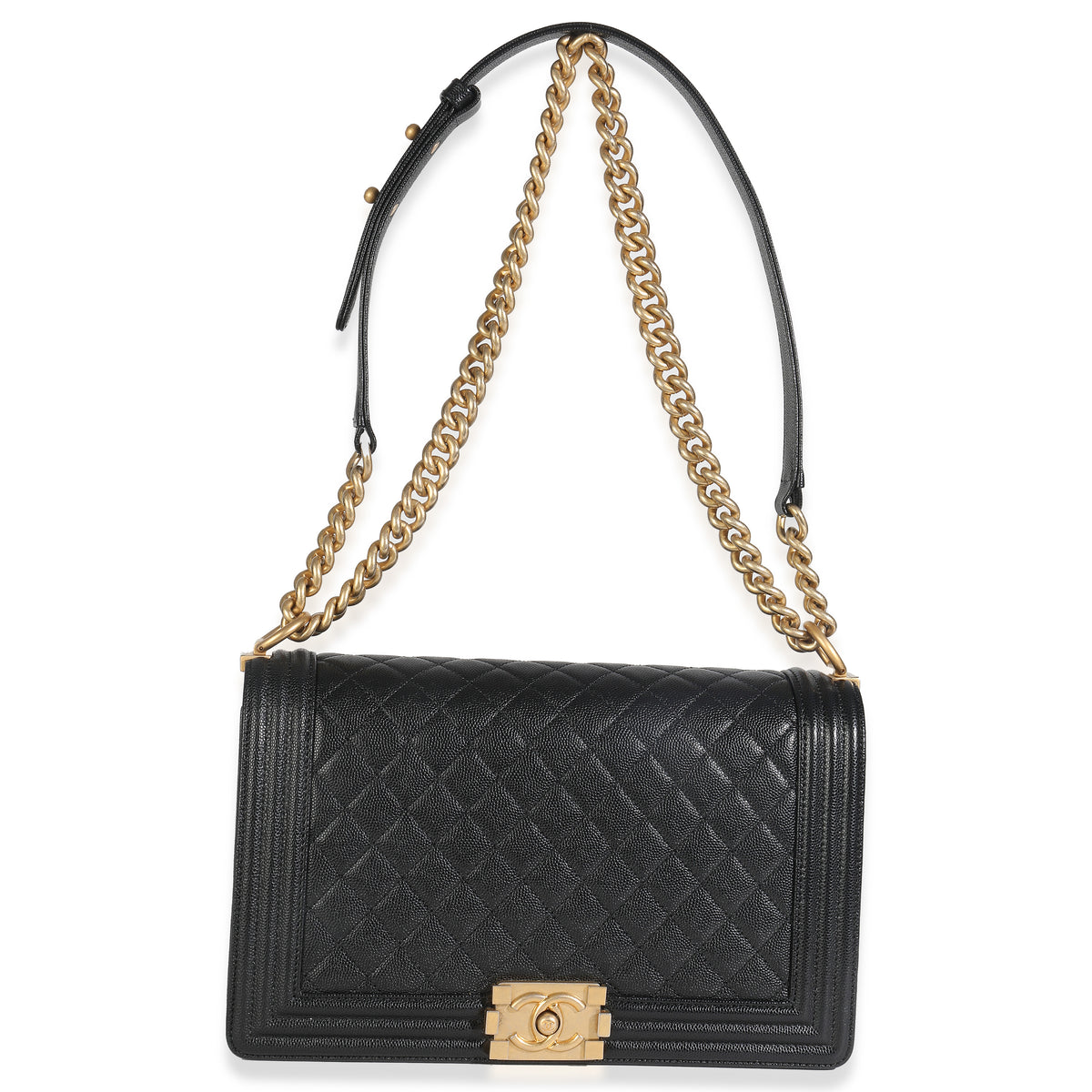 Black Quilted Caviar New Medium Boy HandBag