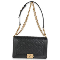 Black Quilted Caviar New Medium Boy HandBag