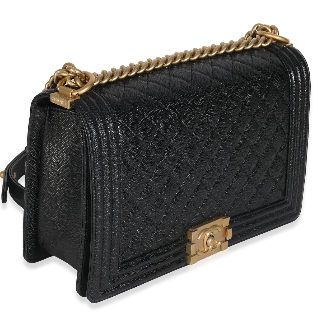Black Quilted Caviar New Medium Boy HandBag