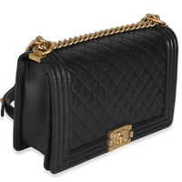Black Quilted Caviar New Medium Boy HandBag