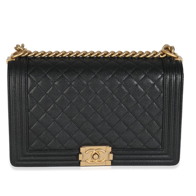 Black Quilted Caviar New Medium Boy HandBag