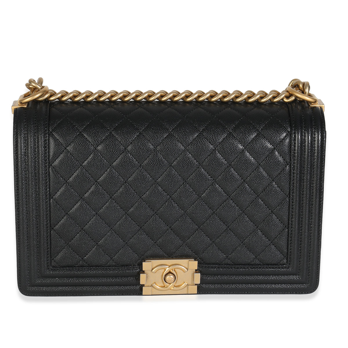 Black Quilted Caviar New Medium Boy HandBag