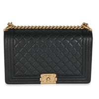 Black Quilted Caviar New Medium Boy HandBag