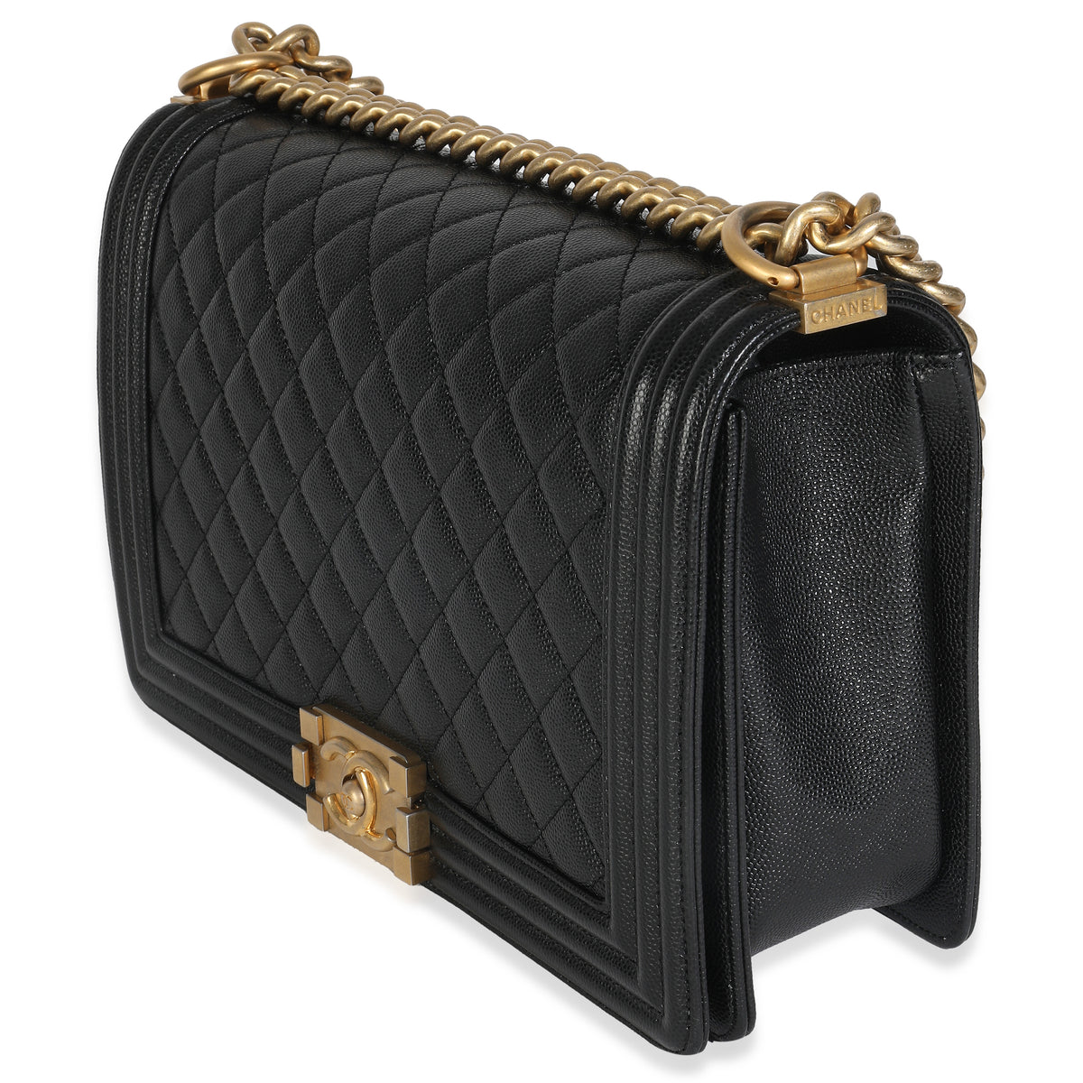 Black Quilted Caviar New Medium Boy HandBag