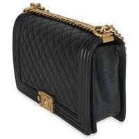 Black Quilted Caviar New Medium Boy HandBag