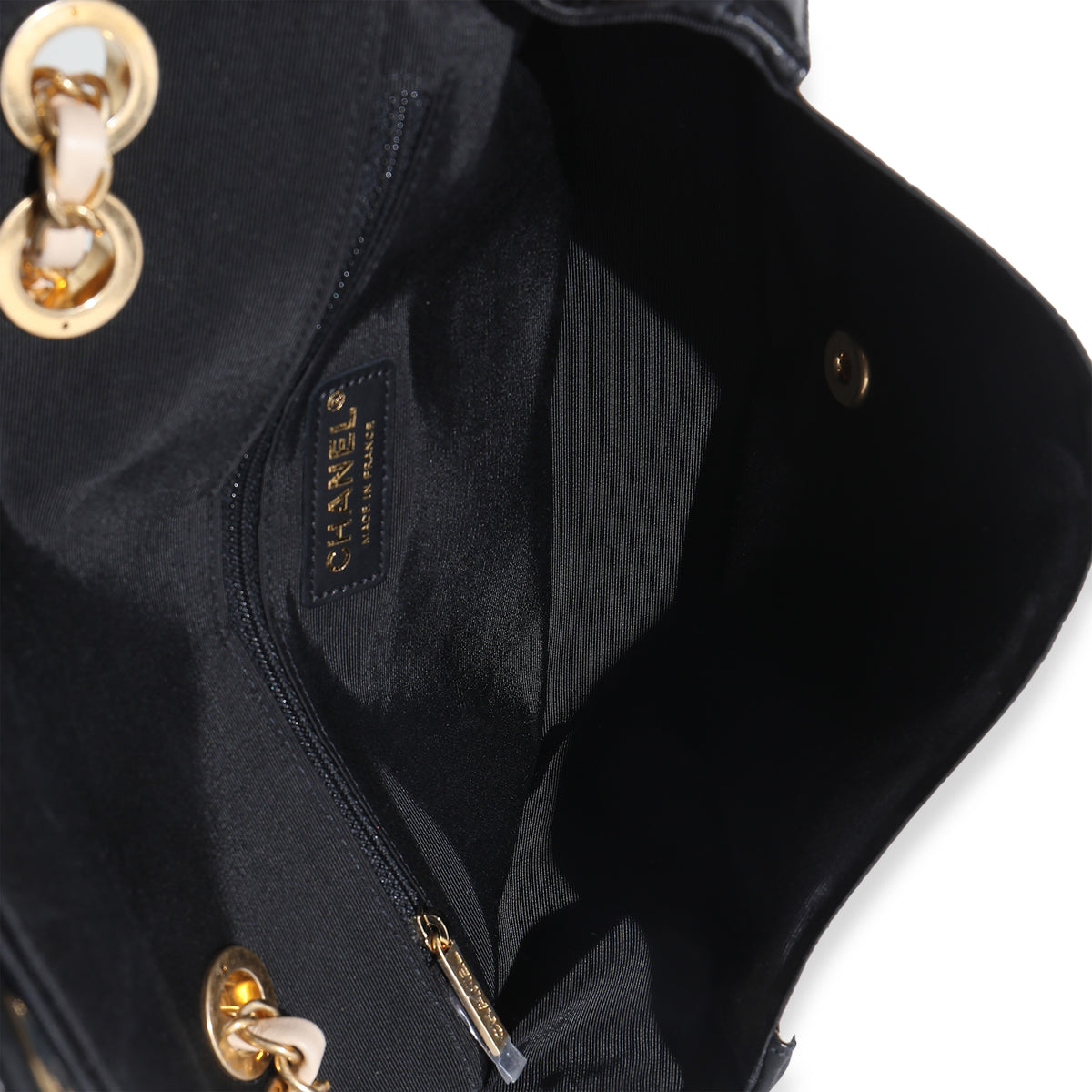 Beige Black Quilted Lambskin Medium Elegant CC Flap Bag