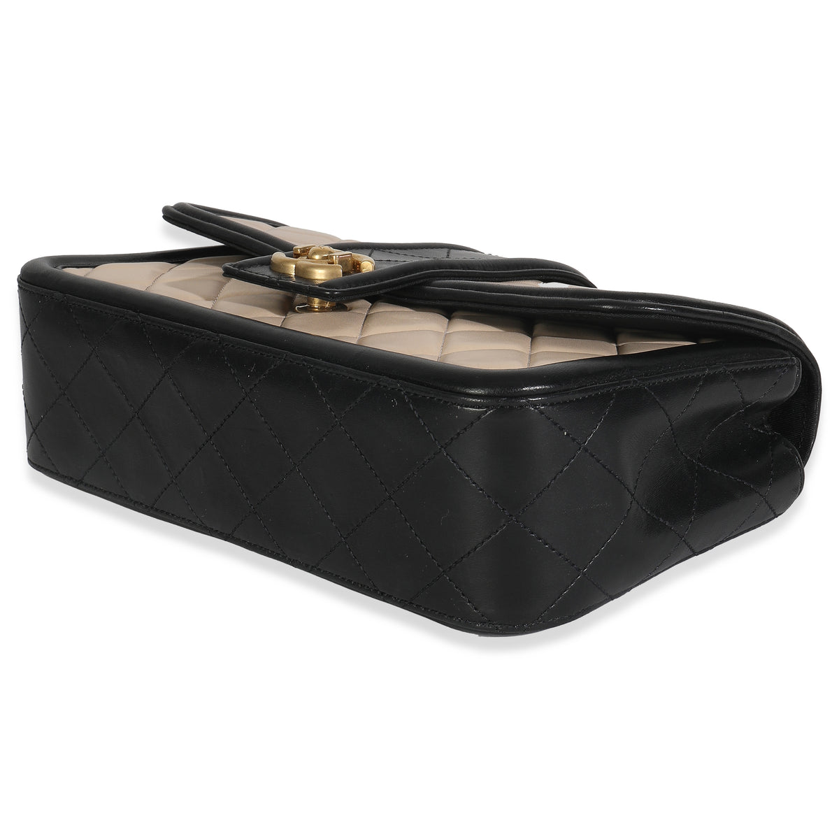 Beige Black Quilted Lambskin Medium Elegant CC Flap Bag