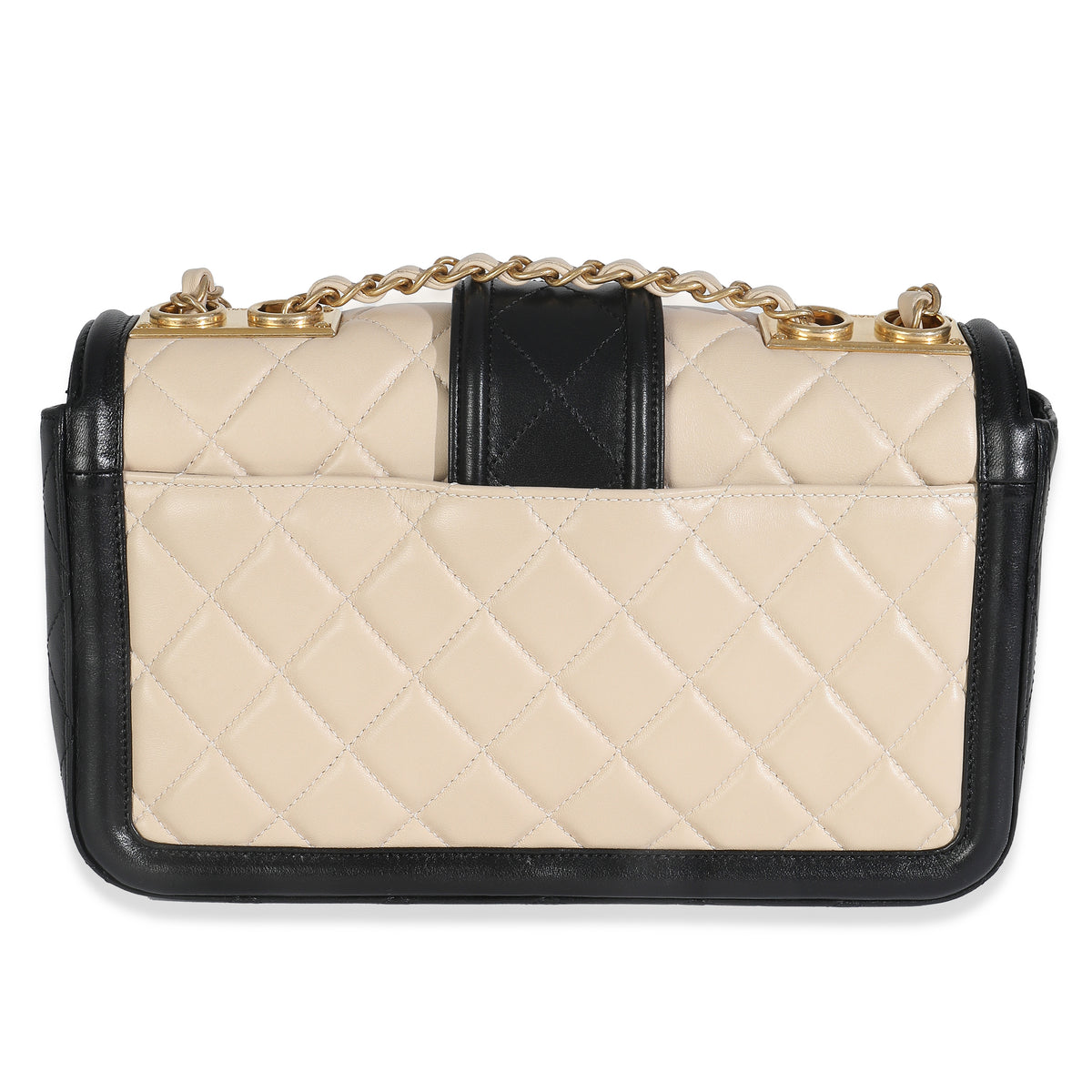 Beige Black Quilted Lambskin Medium Elegant CC Flap Bag