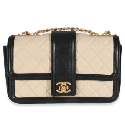 Beige Black Quilted Lambskin Medium Elegant CC Flap Bag
