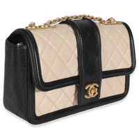 Beige Black Quilted Lambskin Medium Elegant CC Flap Bag
