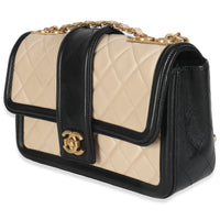 Beige Black Quilted Lambskin Medium Elegant CC Flap Bag