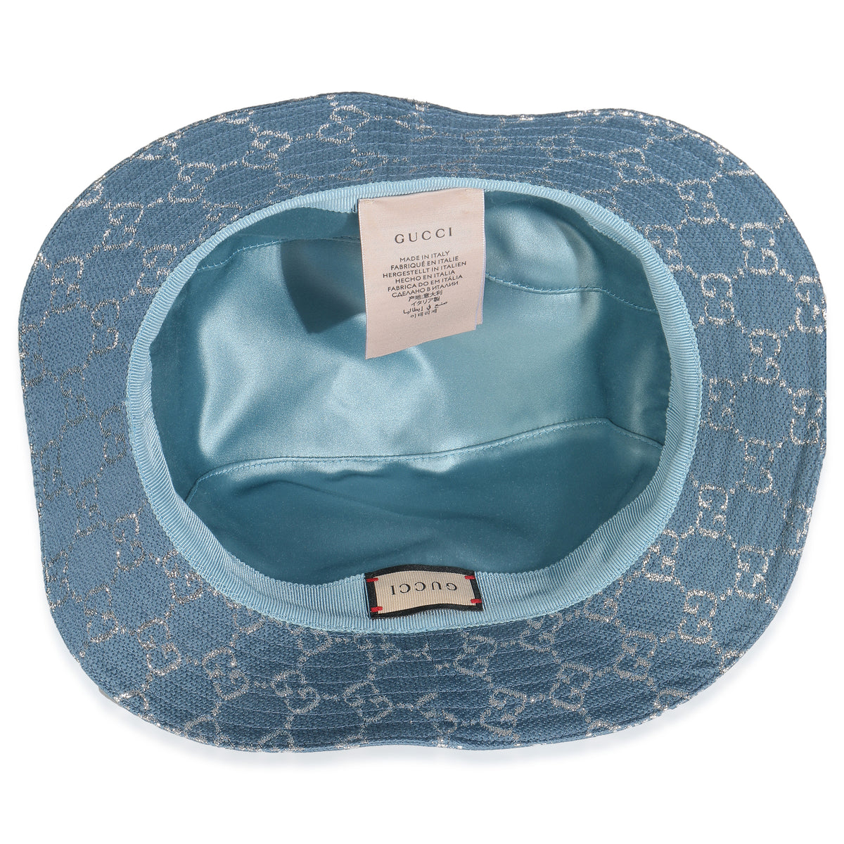 Gucci Light Blue Silver Canvas Lame GG Monogram Bucket Hat XL bv
