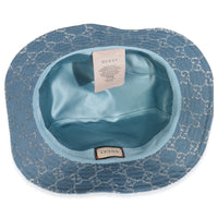 Gucci Light Blue Silver Canvas Lame GG Monogram Bucket Hat XL bv
