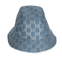Gucci Light Blue Silver Canvas Lame GG Monogram Bucket Hat XL fv