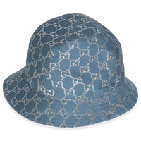 Gucci Light Blue Silver Canvas Lame GG Monogram Bucket Hat XL sv