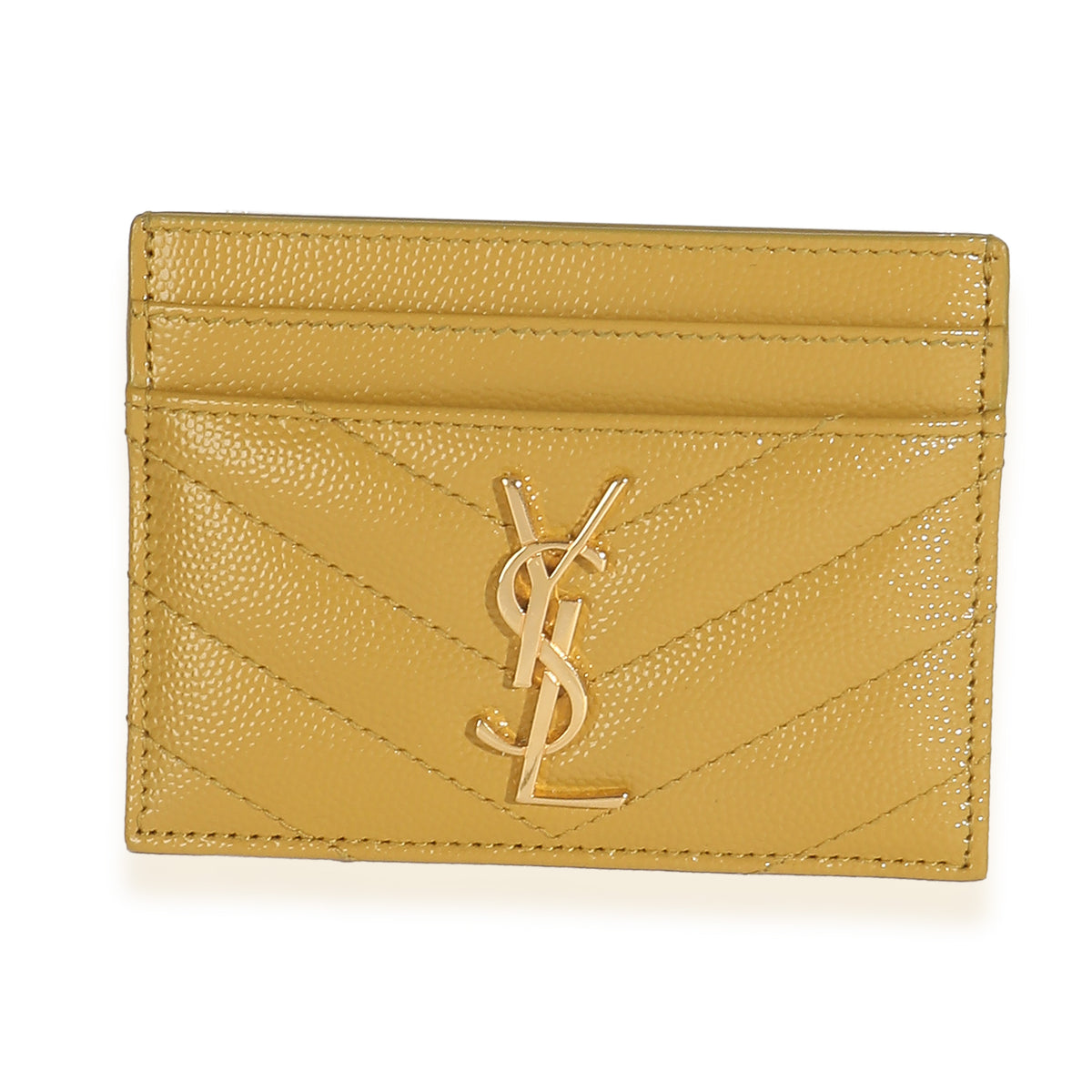 Light Chartreuse Grain De Poudre Matelasse Credit Card Case