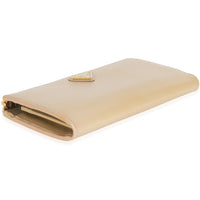 Beige Patent Saffiano Long Zip Around Wallet