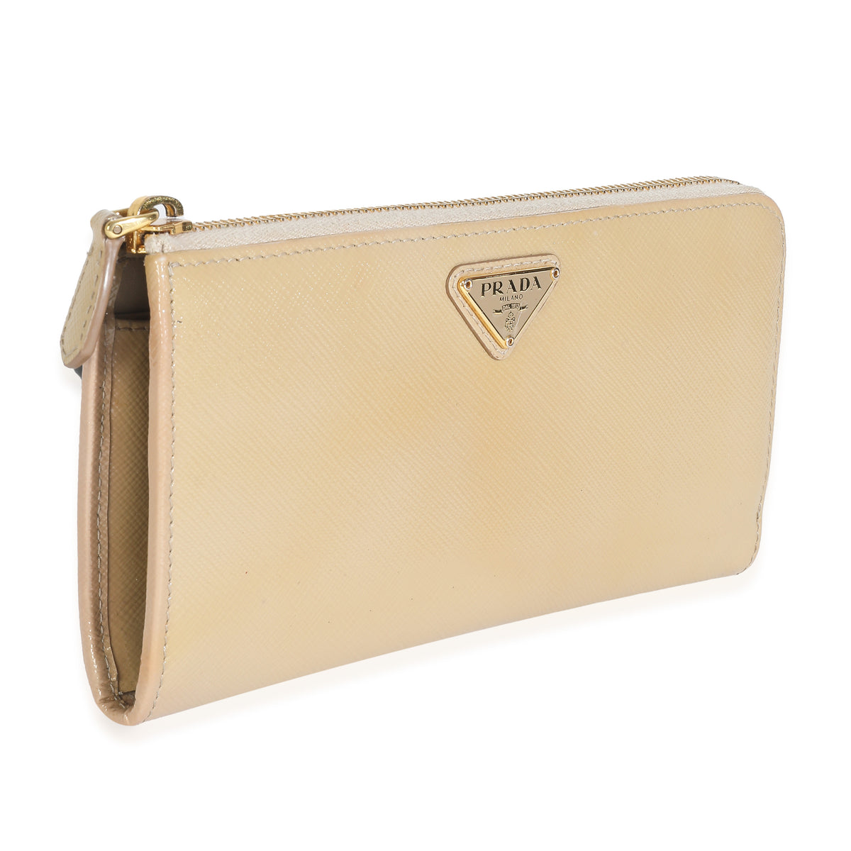 Beige Patent Saffiano Long Zip Around Wallet