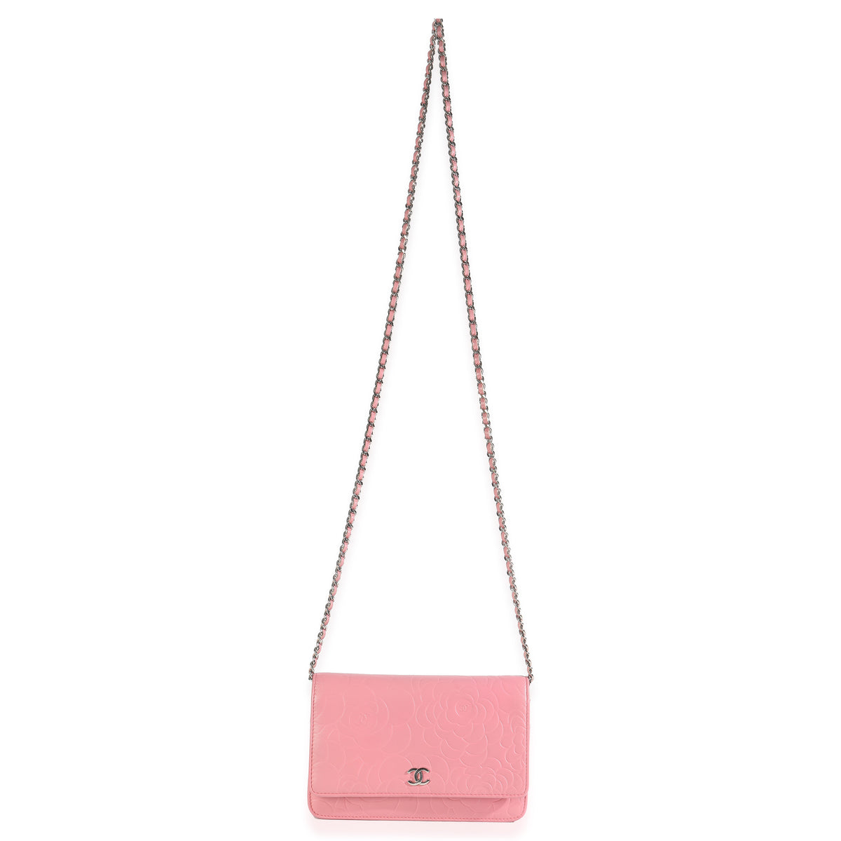 Pink Camellia Lambskin Wallet On Chain