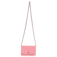 Pink Camellia Lambskin Wallet On Chain