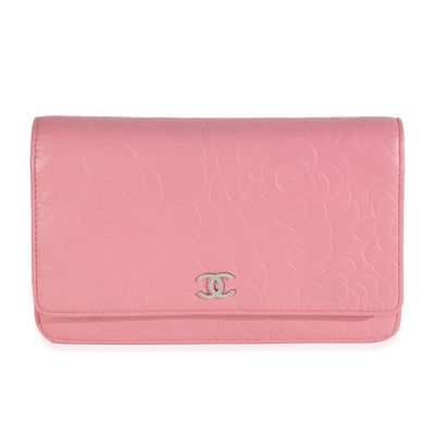 Pink Camellia Lambskin Wallet On Chain