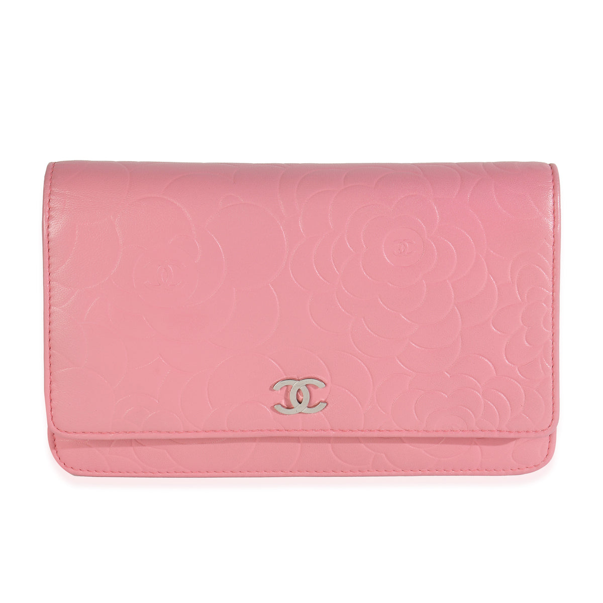 Pink Camellia Lambskin Wallet On Chain