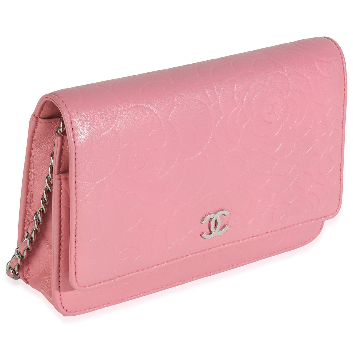 Pink Camellia Lambskin Wallet On Chain