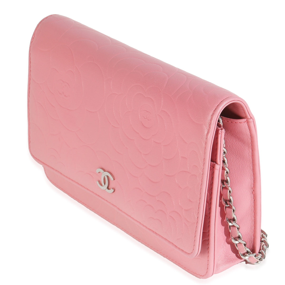Pink Camellia Lambskin Wallet On Chain