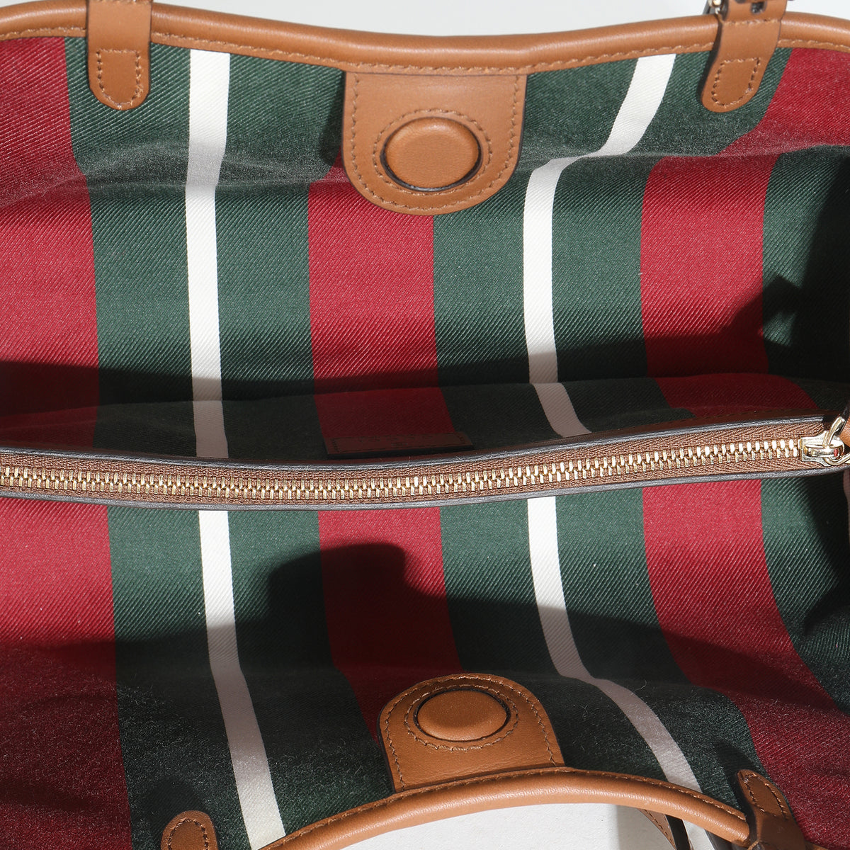 Dark Brown Beige GG Canvas Emblem Small Tote Bag