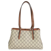 Dark Brown Beige GG Canvas Emblem Small Tote Bag
