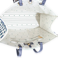 Louis Vuitton Blue Beige Jacquard Embroidered Tufted Monogram Hamptons Onthego G Handbag ad1