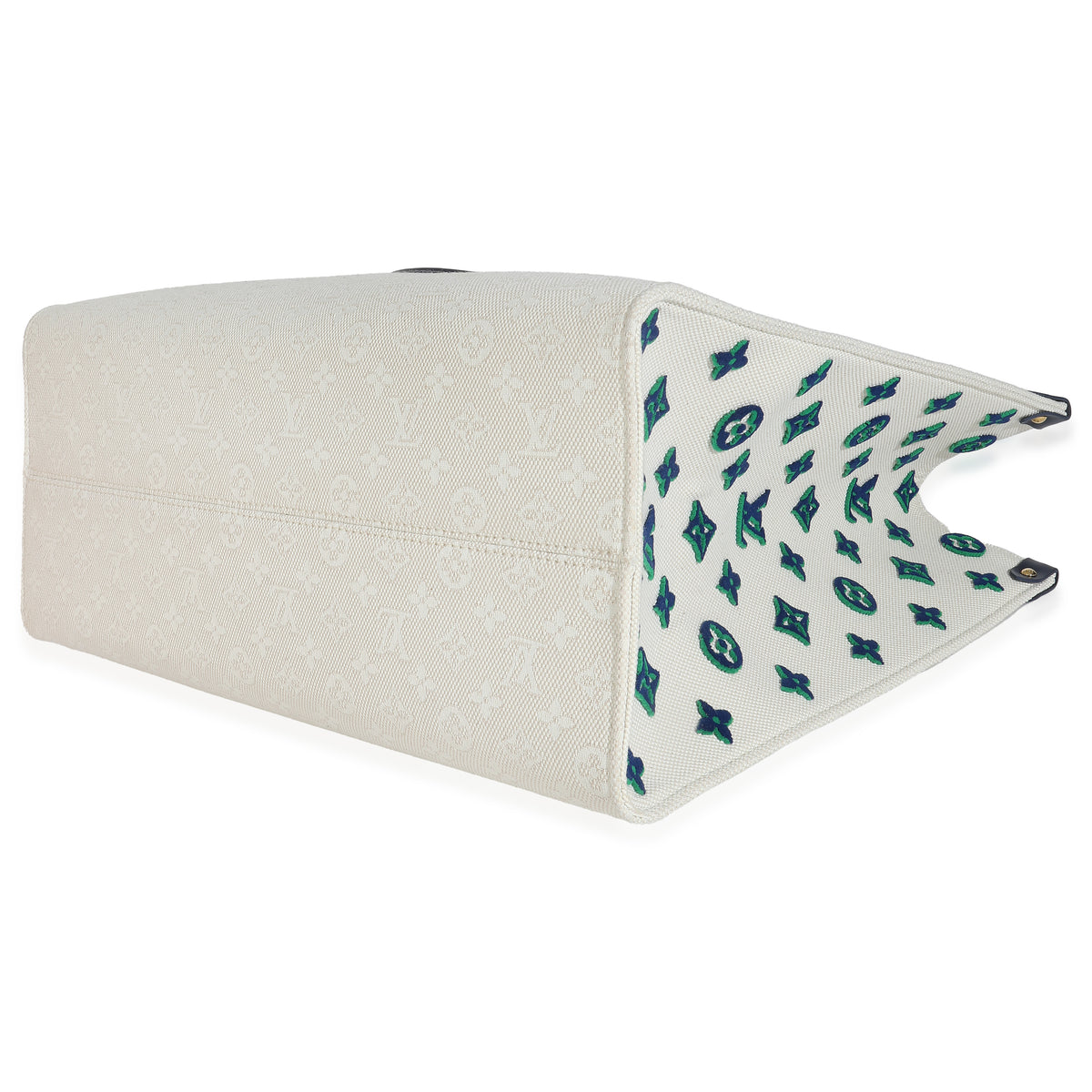 Louis Vuitton Blue Beige Jacquard Embroidered Tufted Monogram Hamptons Onthego G Handbag box