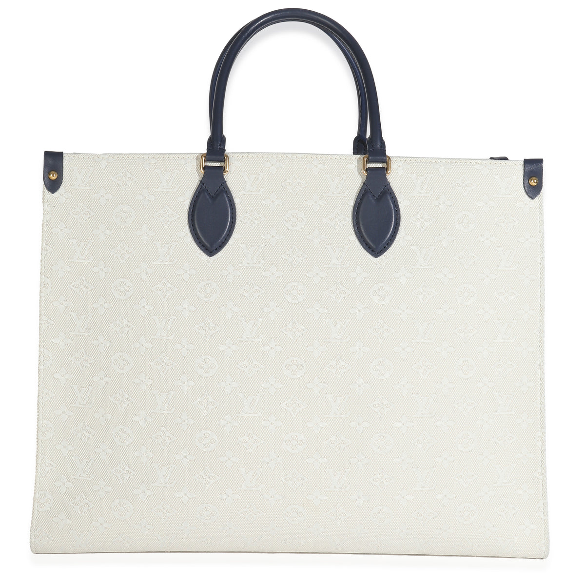 Louis Vuitton Blue Beige Jacquard Embroidered Tufted Monogram Hamptons Onthego G Handbag bv