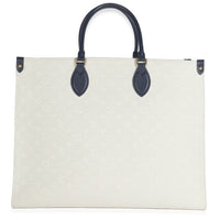 Louis Vuitton Blue Beige Jacquard Embroidered Tufted Monogram Hamptons Onthego G Handbag bv