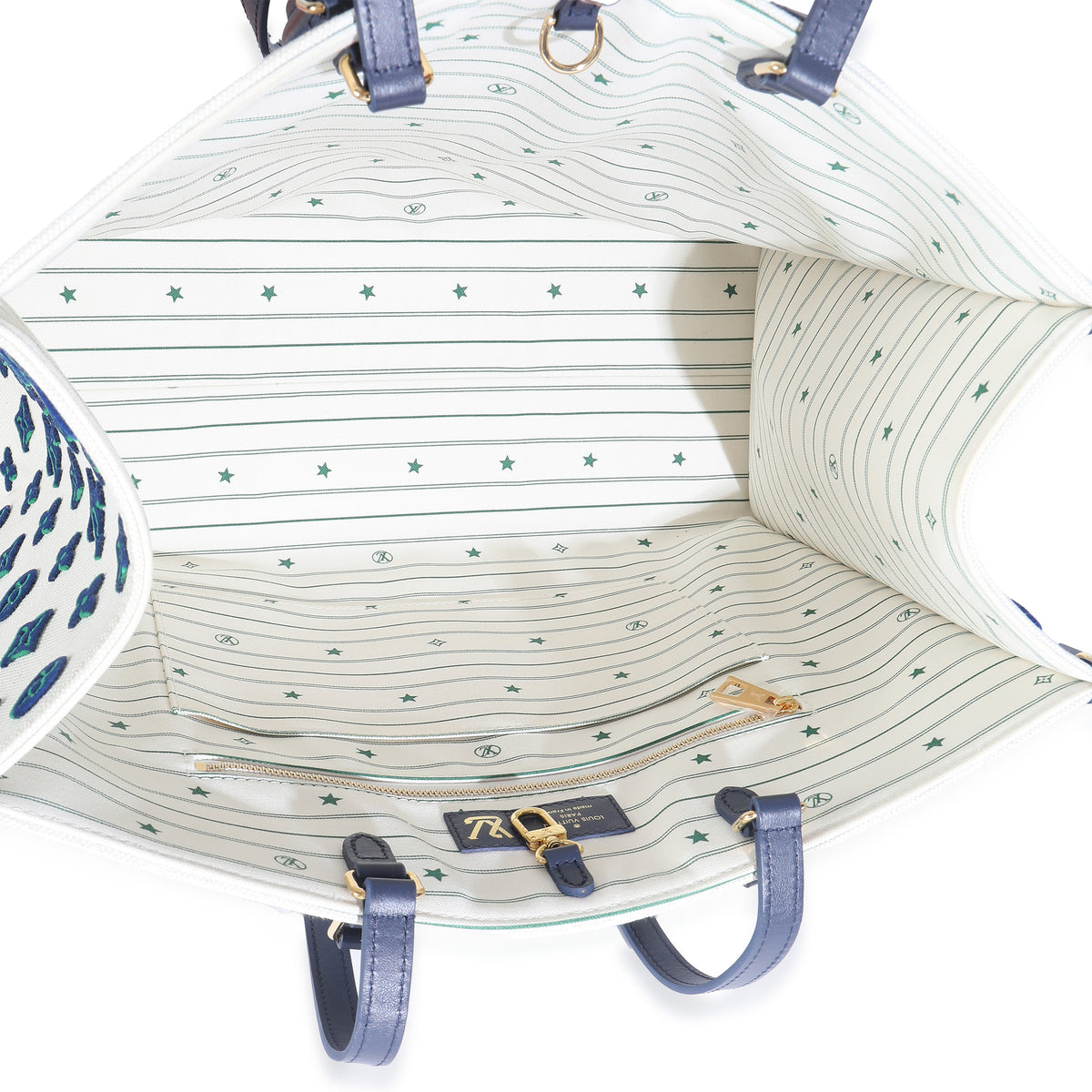Louis Vuitton Blue Beige Jacquard Embroidered Tufted Monogram Hamptons Onthego G Handbag ad1