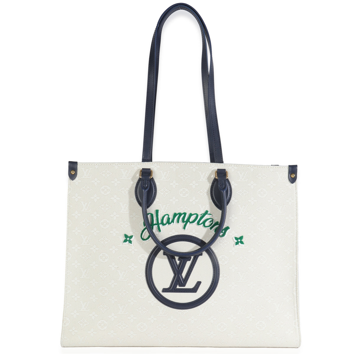 Louis Vuitton Blue Beige Jacquard Embroidered Tufted Monogram Hamptons Onthego G Handbag av