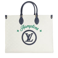 Louis Vuitton Blue Beige Jacquard Embroidered Tufted Monogram Hamptons Onthego G Handbag fv