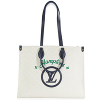 Blue Beige Jacquard Embroidered Tufted Monogram Hamptons Onthego G