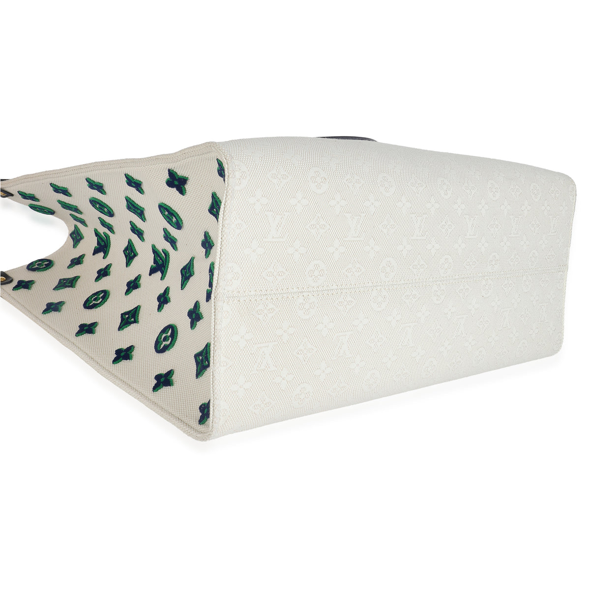 Blue Beige Jacquard Embroidered Tufted Monogram Hamptons Onthego G