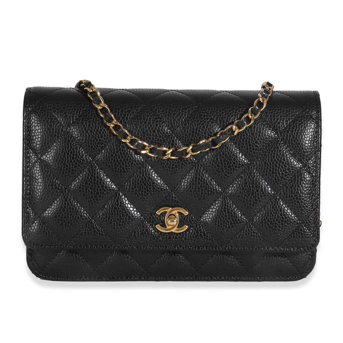 Black Quilted Caviar Classic Wallet On Chain