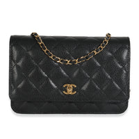 Black Quilted Caviar Classic Wallet On Chain