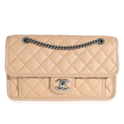 Beige Caviar Quilted Medium French Riviera Flap Bag