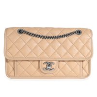 Beige Caviar Quilted Medium French Riviera Flap Bag