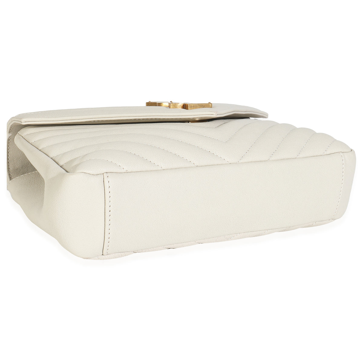 Crema Soft Sheepskin Matelasse Chevron Monogram Medium College Bag