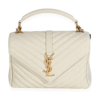 Crema Soft Sheepskin Matelasse Chevron Monogram Medium College Bag