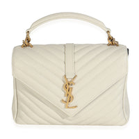 Crema Soft Sheepskin Matelasse Chevron Monogram Medium College Bag