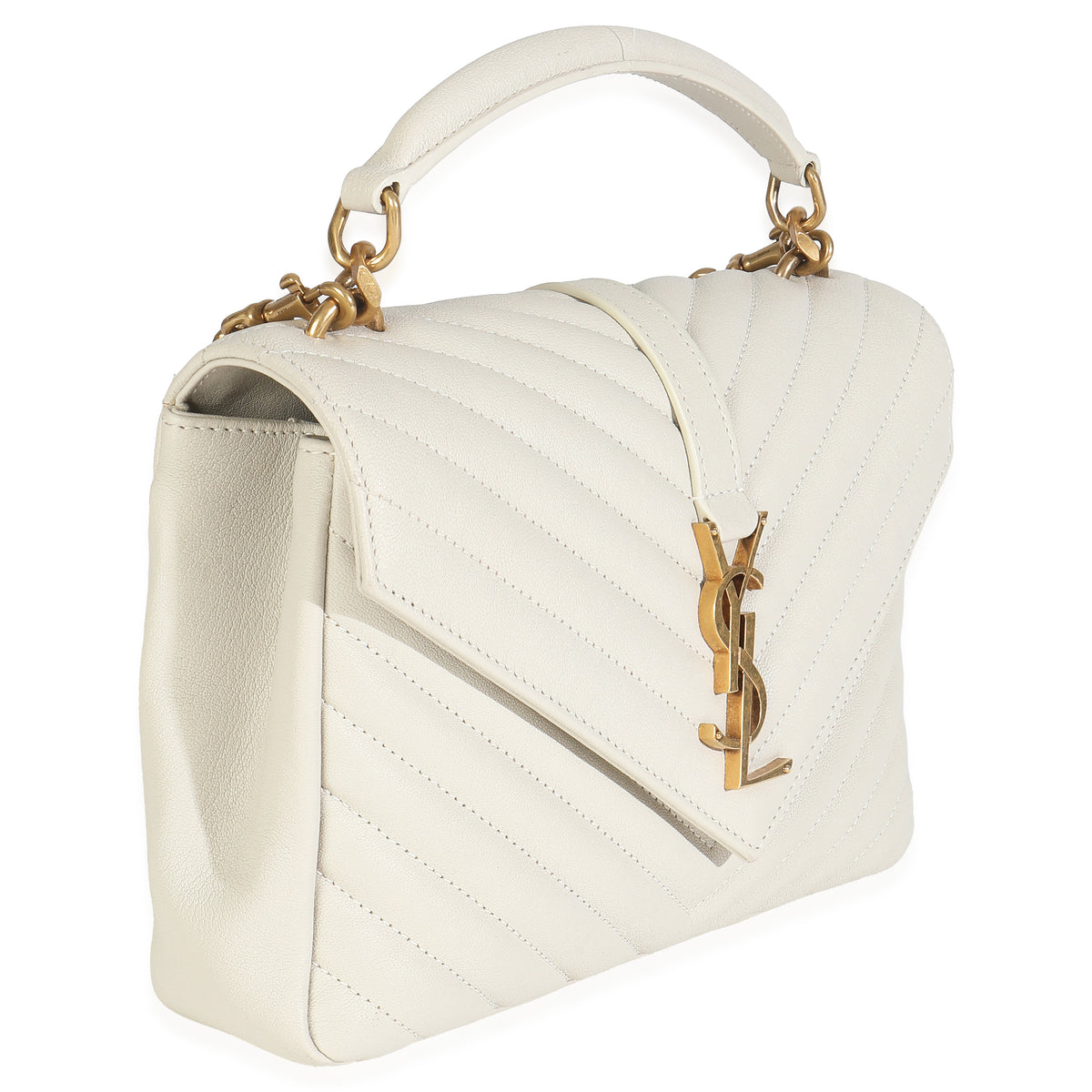 Crema Soft Sheepskin Matelasse Chevron Monogram Medium College Bag