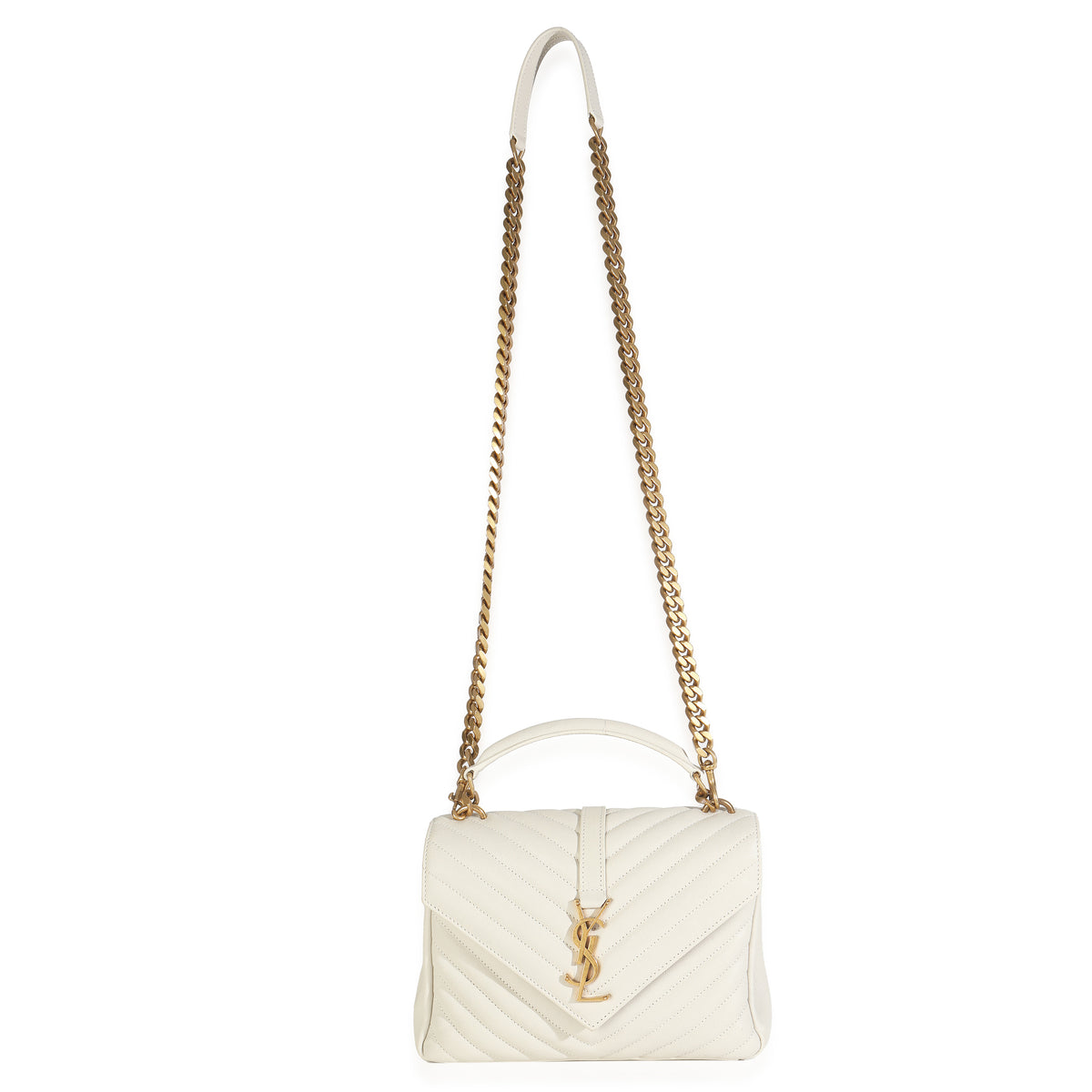 Crema Soft Sheepskin Matelasse Chevron Monogram Medium College Bag